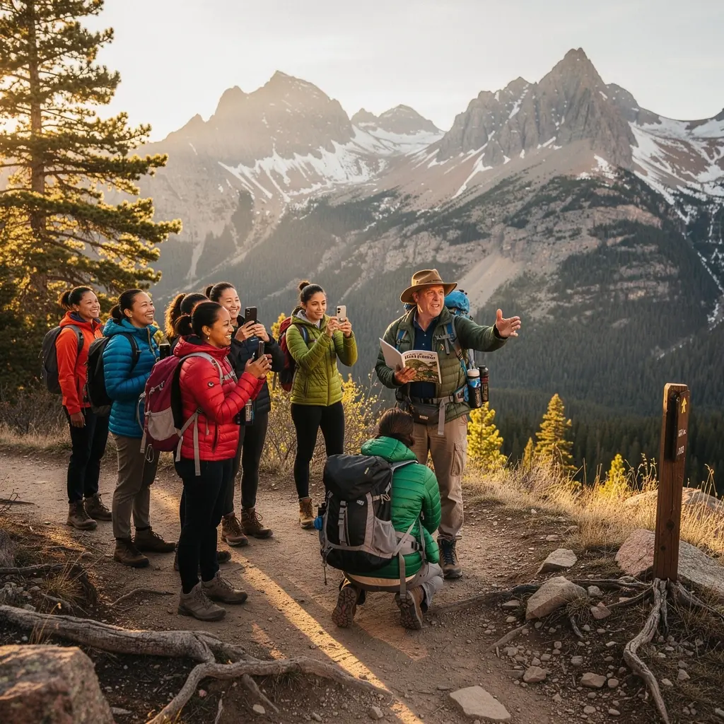 Autobus turystyczny przewożący uczestników wycieczki przez sceniczną trasę w Ameryce.